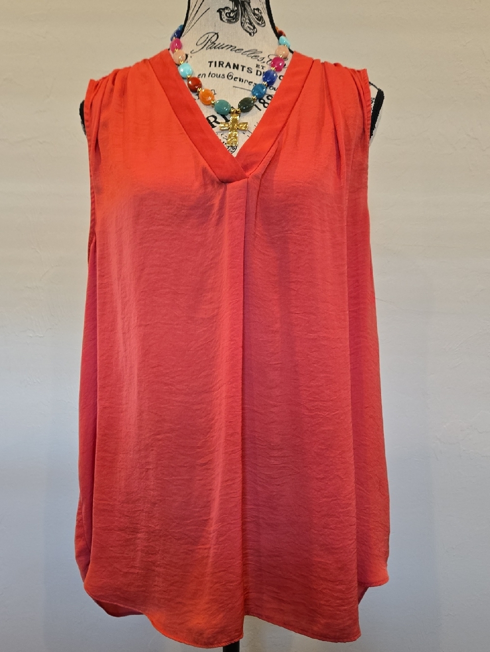 Alfani Sunny Orange V-Neck Blouse Silky Feel Polyester
